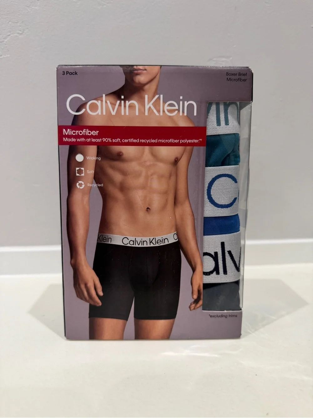Calvin Klein Men's Microfiber Boxer Briefs - Black, White & Blue (3 Pack)